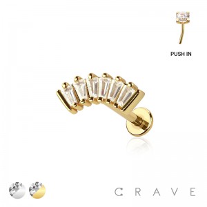 MULTI CZ BAGUETTE  ARCH THREADLESS (PUSH IN) 316L SURGICAL STEEL LABRET SET